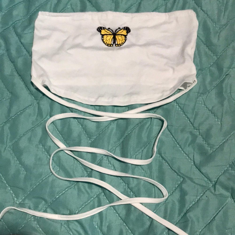 Butterfly cross tie tube top